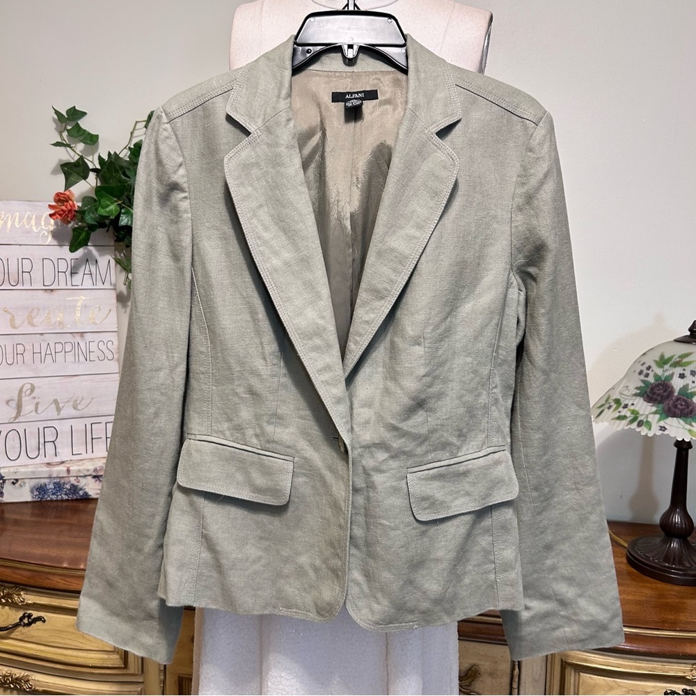 Alfani Women's Khaki Green Tan 100% Linen Blazer